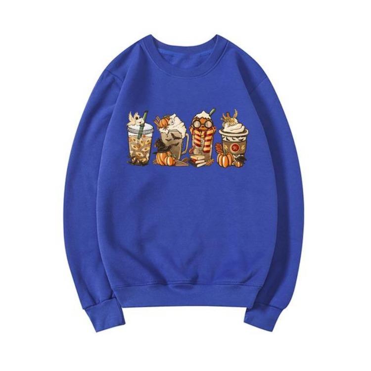 Pumpkin Spice Coffee Lover Women Fall Cozy Horror Sweatshirt Pullover Halloween Clothes