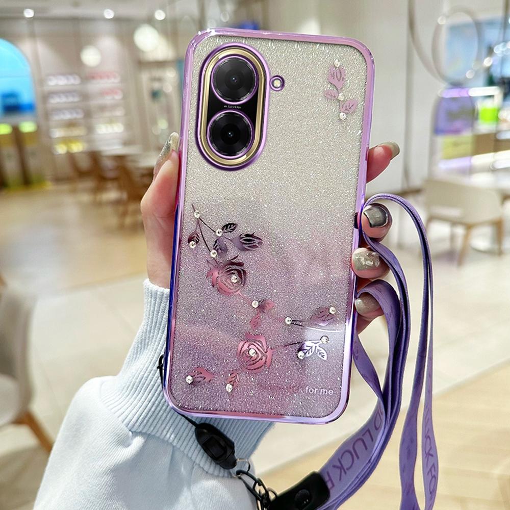 KADEM For Xiaomi Redmi A5 4G (171.7mm)/Poco C71 4G Case Flower Pattern TPU Gradient Phone Cover with Lanyards