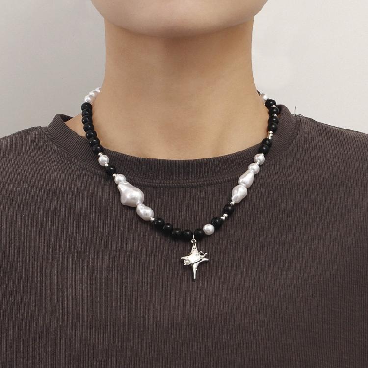 Vintage Beaded Crossed Star Necklace for Women Fashion Aesthetic Y2k Jewelry