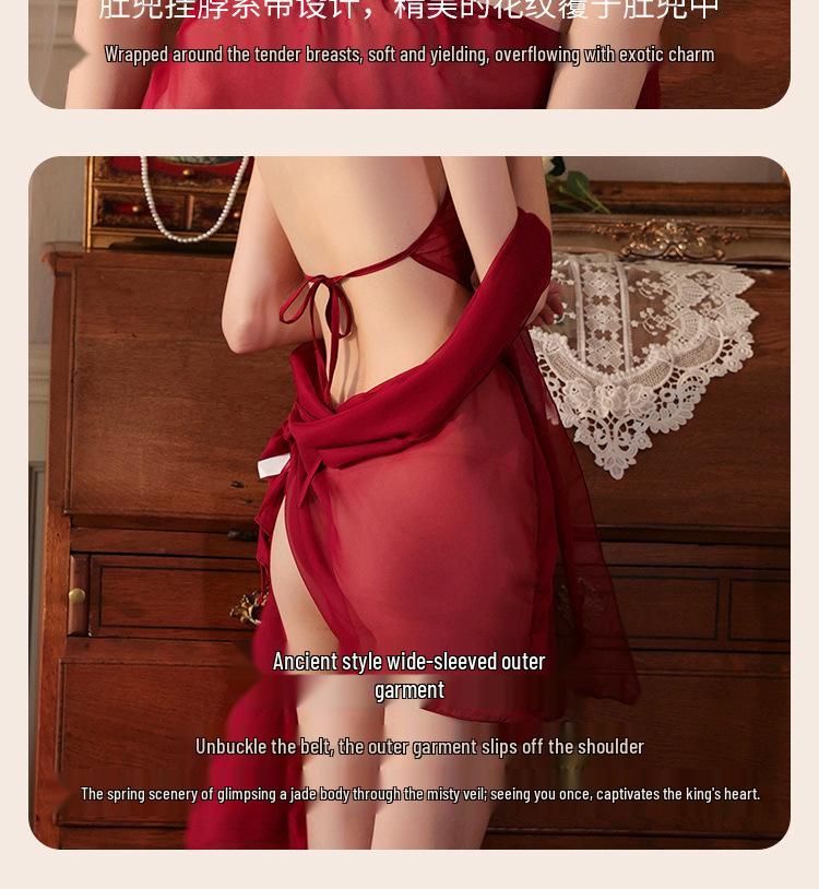 Seductive Hanfu-Inspired Sheer Lingerie Set: Erotic Three-Piece with Belly Band for Small Busts