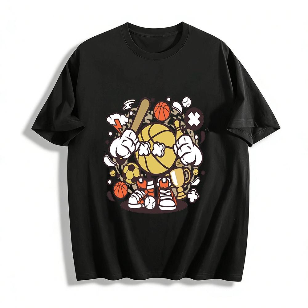 

Street Style Basketball Anthropomorphic Print Casual T-Shirt Pure cotton T-shirt XXS