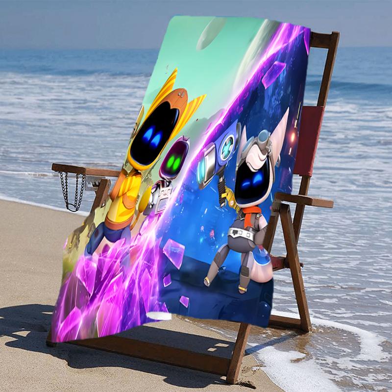 proof beach towel with a Astro Bot4 pattern - soft,absorbent,quick-drying,machine washable - perfect for swimming,camping,bathing