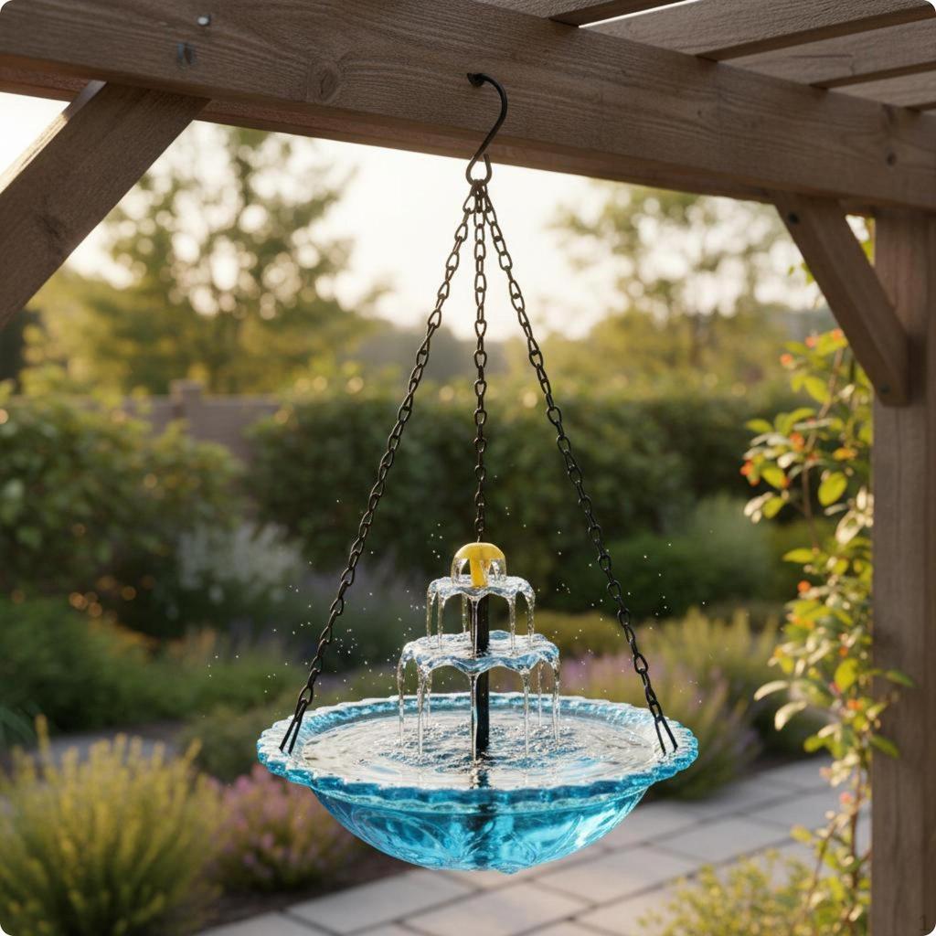 Solar Bird Bath Water Feature Cascading Stream Hanging No Wiring