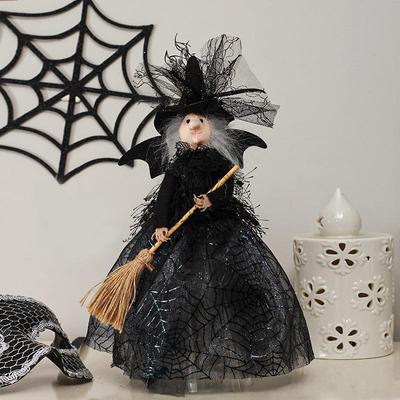 Halloweenské koště Čarodějnice Panenka Strašidelný dům Panenka Ozdoby Černé šaty s pavučinou Čarodějnice Halloween Duch Festival Dekorace Rekvizity