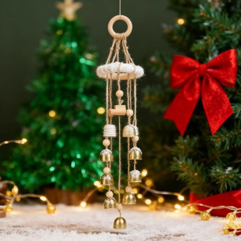 Wood Garden Wind Chimes Golden Bells Ornaments For Patios Balcony Decoration Harmonious Tones