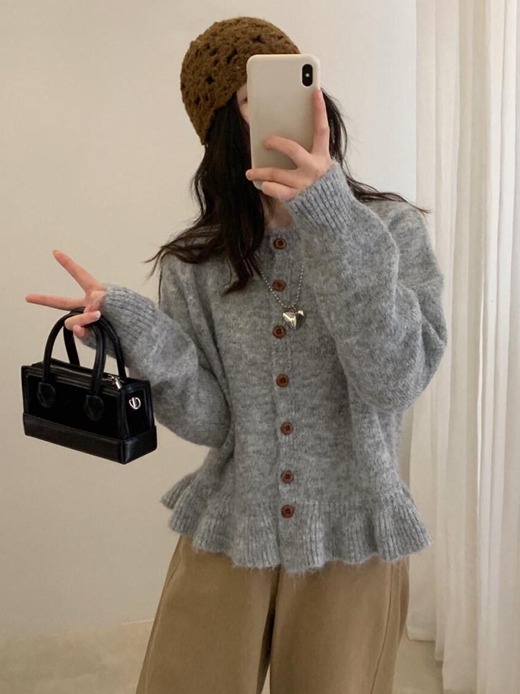 Korean Style Lace-Trim Knit Cardigan for Women - Soft, Fluffy, and Loose Fit for Spring and Autumn