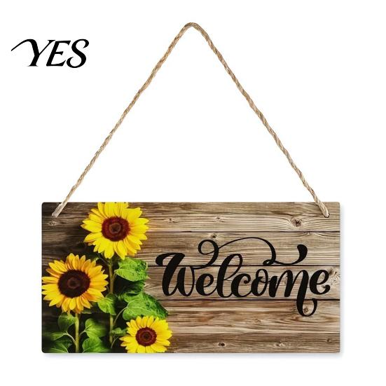 Front Door Sign Wooden Welcome Sign, Sunflowers Decor, Waterproof And Durable Hanging Bright Color Board for Home Indoor Outdoor Entrance Walls Garden