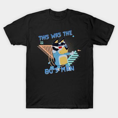 Men Black Print T-shirt 80S Man Bluey No-Cut Transfer Paper Print Cotton Tshirt