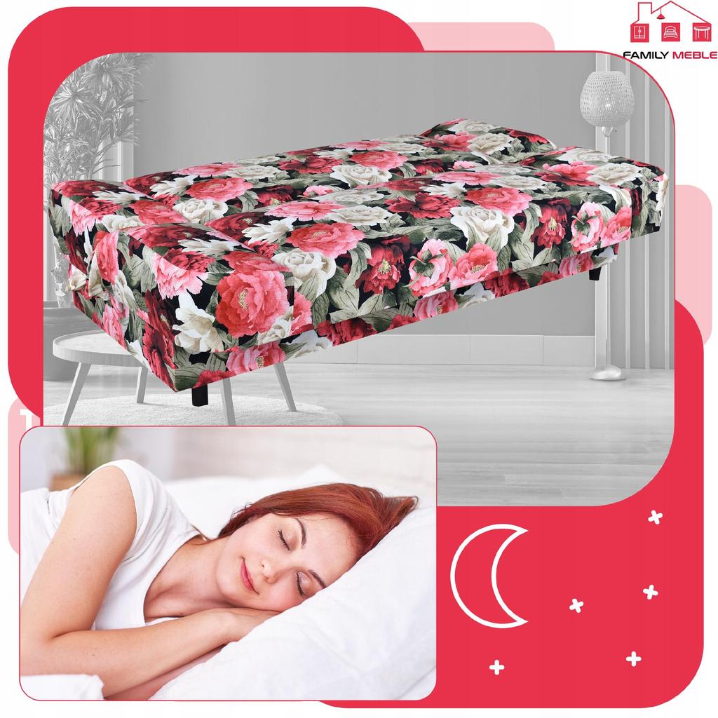 Kanapa sofa Sara Print rozkładana wersalka spania bonell łóżko Family meble 