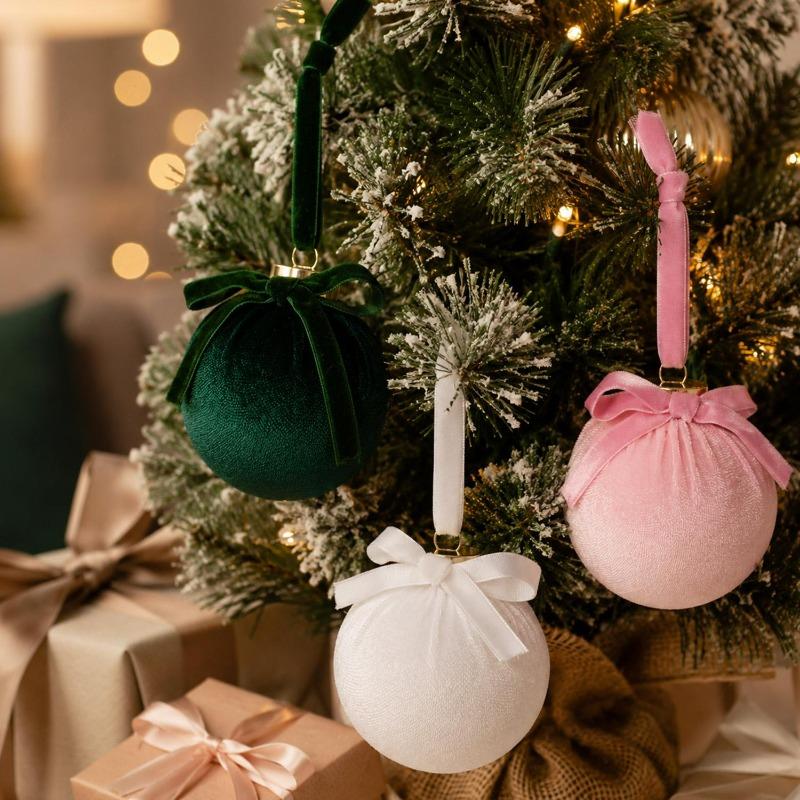 Velvet Foam Christmas Ball Christmas Tree Hanging Ornament Bowknot Sphere Festival Party Xmas DIY Decoration Balls Accessories