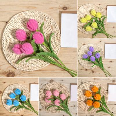 Twisting Stick Tulip Wool Flowers Never Wither Floral Arrangement Long-Lasting Keepsake Flower for Home Decor
