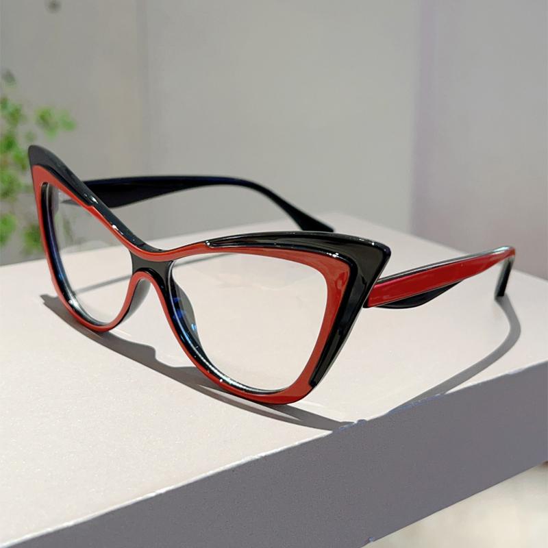 KAMMPT Übergroße Katzenaugenbrille Damen Neue Mode Vintage Patchwork Trend Rahmen Trendig Schick Blaulichtblockierende Brille