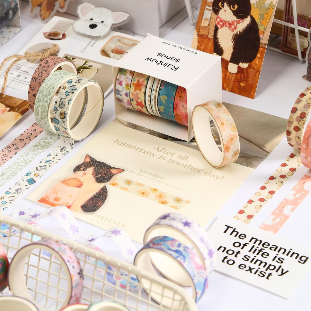 YUBBAEX Masking Retro Basic Washi Value Perfect for and Scrapbooks Tape, 60-Roll Set, Design, Pattern, Tape, Pack, Planners, Decorations, Wrapping,