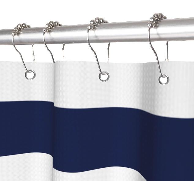 White Navy Blue Shower Curtain for Bathroom 72x72inches Boho Navy Blue and White Striped Waffle Shower Curtain Set with Hooks Bohemia Geometric