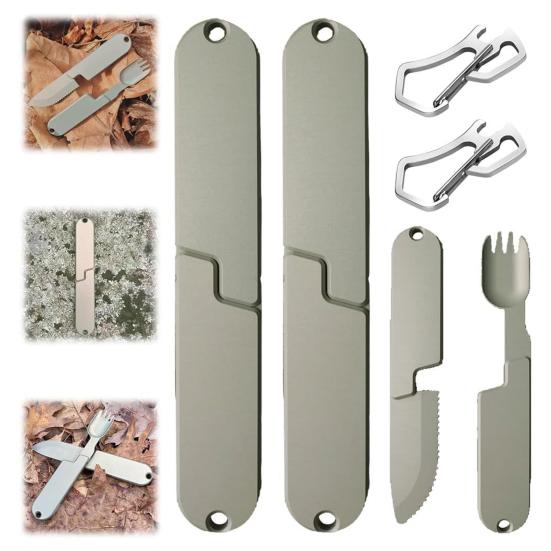 2 in 1 Camping Eating Utensils Set Detachable Kitchen Cutlery Rust-Proof Pocket