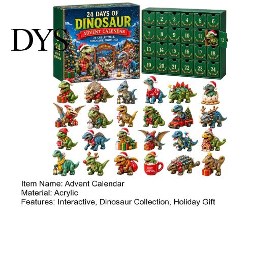Christmas Holiday Gift Box Dinosaur Advent Calendar, 24Pcs Acrylic Ornament Set with Cute Ornaments Collection Dino Figures, Countdown Box,