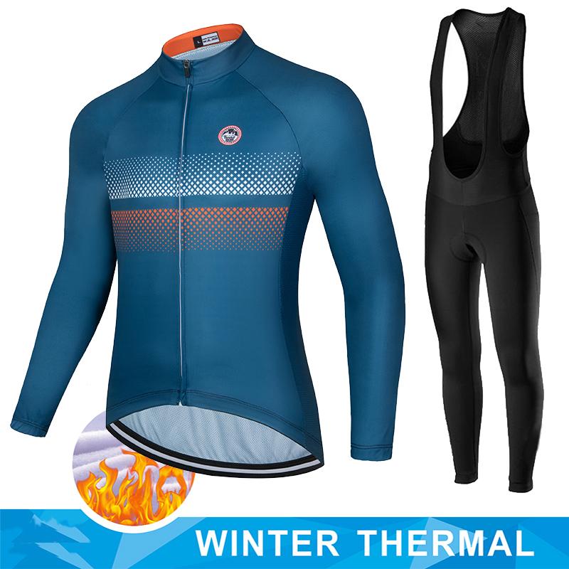 Team Men's Winter Thermal Fleece Cycling Long Sleeve MTB Bicycle Warm Riding Jersey Set Road Bicycle Riding Outdoor Clothing