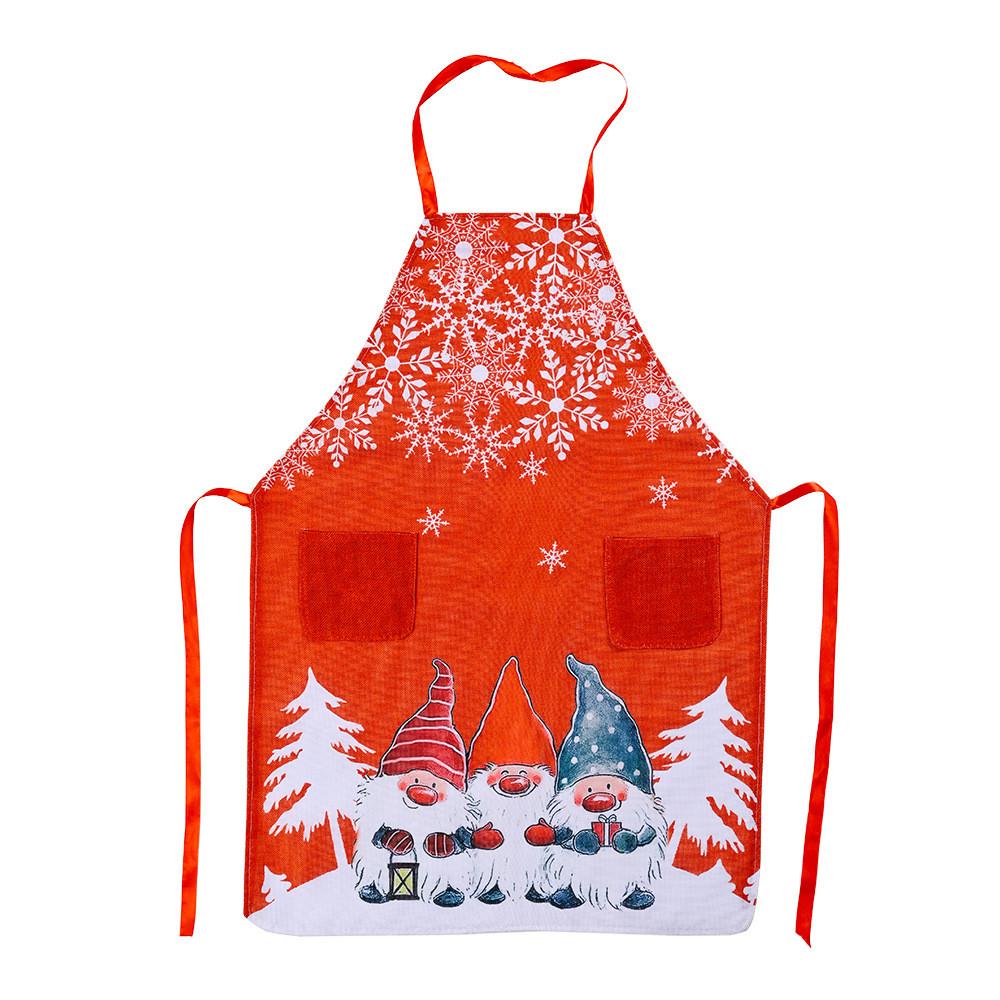 Adorable Kitchen Apron For Christmas With Forest Santa Theme And Snowflake Pattern Red Snowflake Apron