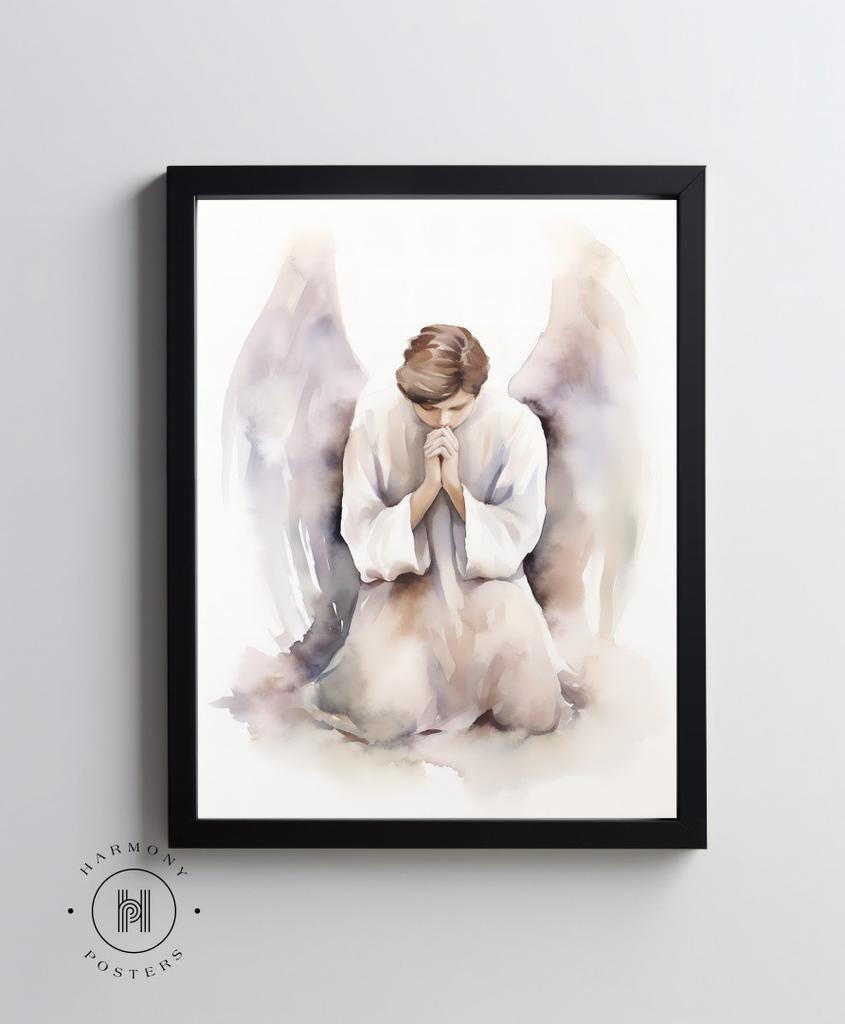 Anielska Modlitwa Anielska Modlitwa, 70X100 Cm, Rama Drewniana Jasny Dąb, Papier Matowy 230 Gsm