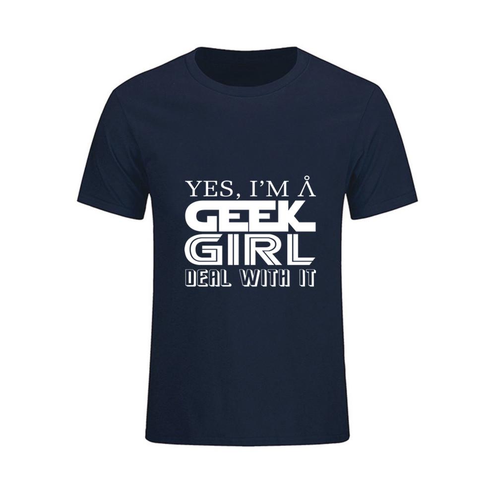 Men S T Shirts Cotton Short Sleeve O Neck Yes I Am A Geek Girl Deal
