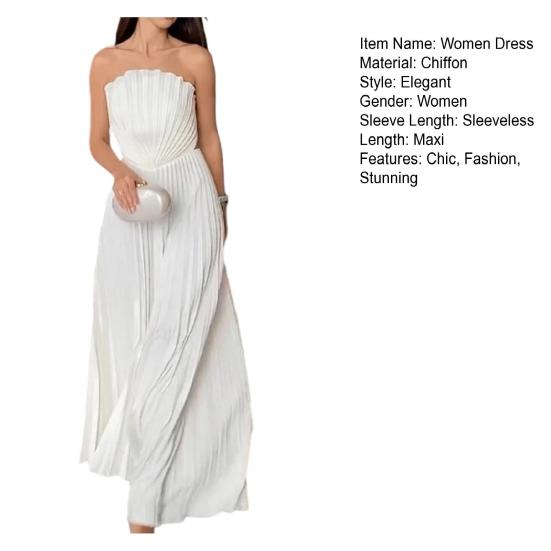 Summer Pleated Chiffon Dress for Women Shell Design Strapless Tube Top Maxi Flowy Dress Backless Formal Wedding Guest Dress