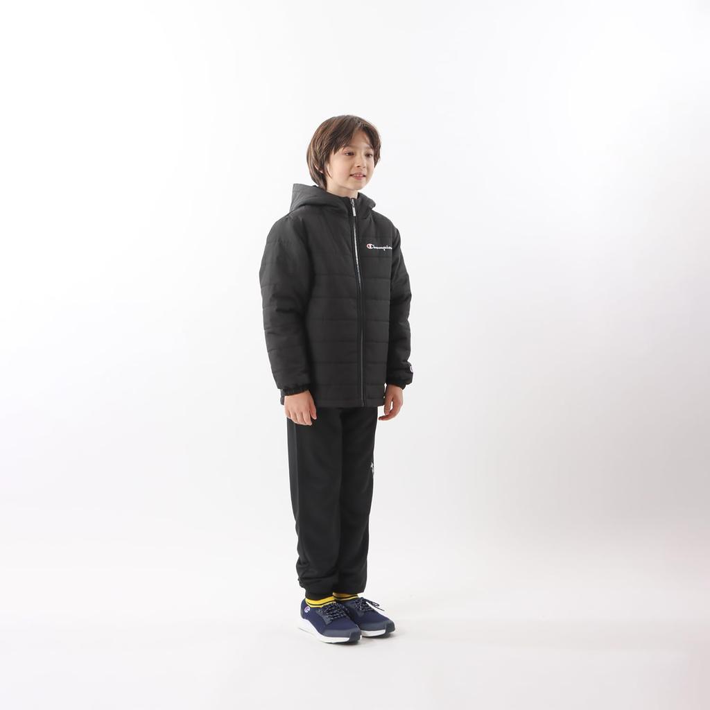 Champion Long Sleeve Warm Windproof Zip Hooded Jacket with Script School Size 130 Kids' Logo, Boys, CK-YS602, Black,