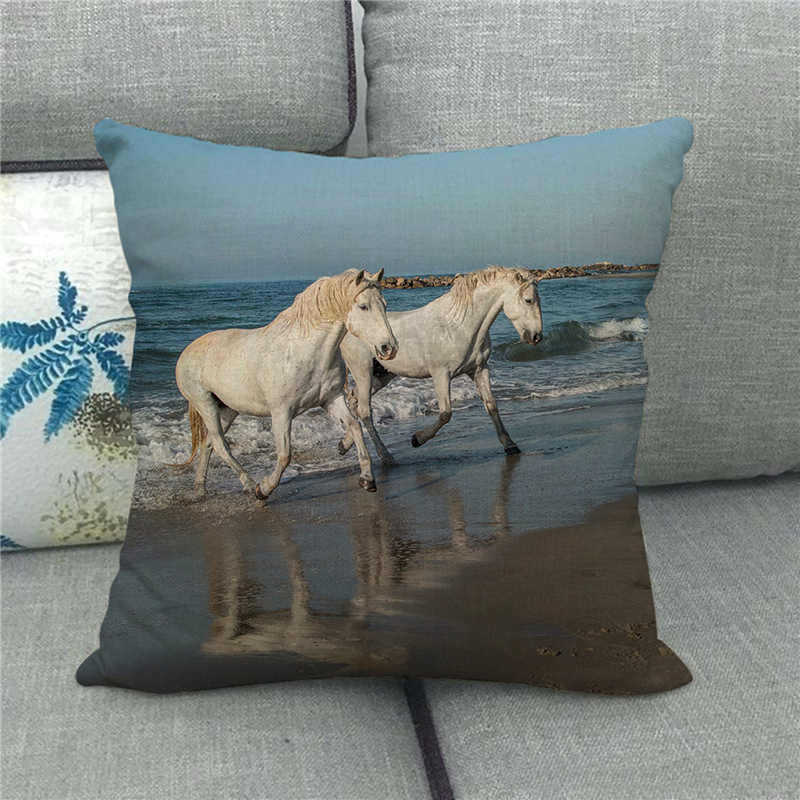 Wild Horses Galloping On The Grassland Digital Printing Short Plush Pillow Covers For Car Sofa Office Cushion Cover Home Goods