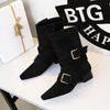 Retro Suede Women'S Boots Fashion Pointed Thick Heel Knight Boots For Women Designer Belt Buckle Women'S Shoes Botas Para Mujer