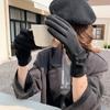 Solid Color Button Design Winter Gloves - Velvet Lined, Fashionable, Warm, Long Finger Cycling Gloves for Cold Protection