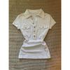 American Spice Girl lapel pocket front shoulder short-sleeved T-shirt women's summer new high street slim-fit versatile top