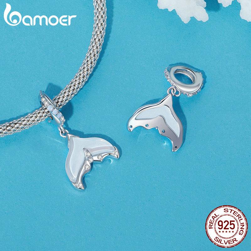 BAMOER 925 Sterling Silver Breloc de meduze Curcubeu Pandantiv coadă de sirenă Margele de vis de ocean se potrivesc DIY Brățară Colier Bijuterii
