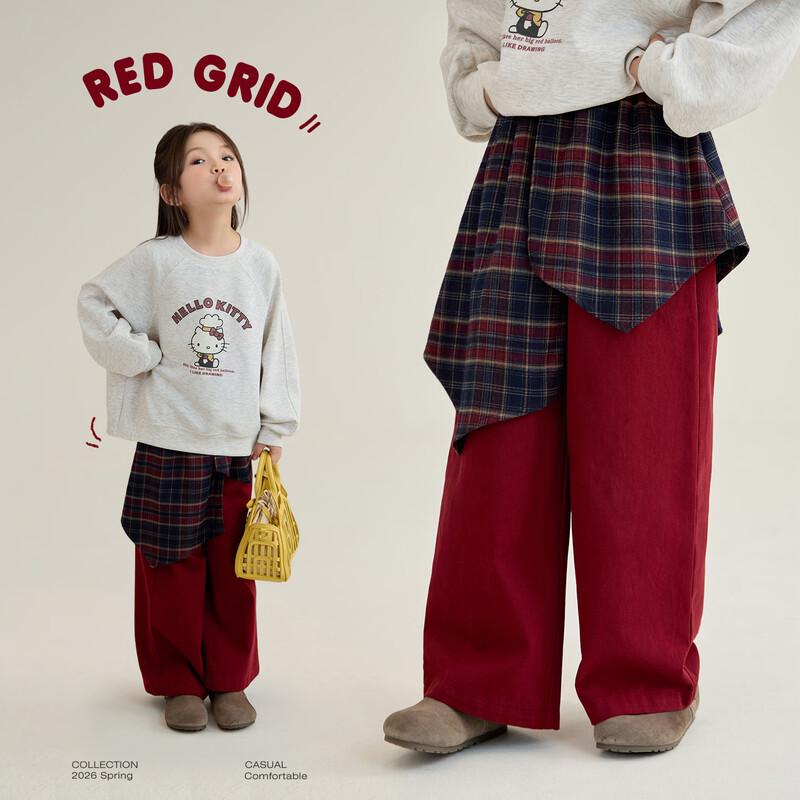 Girls  Faux Two-Piece Plaid Wide-Leg Pants 160