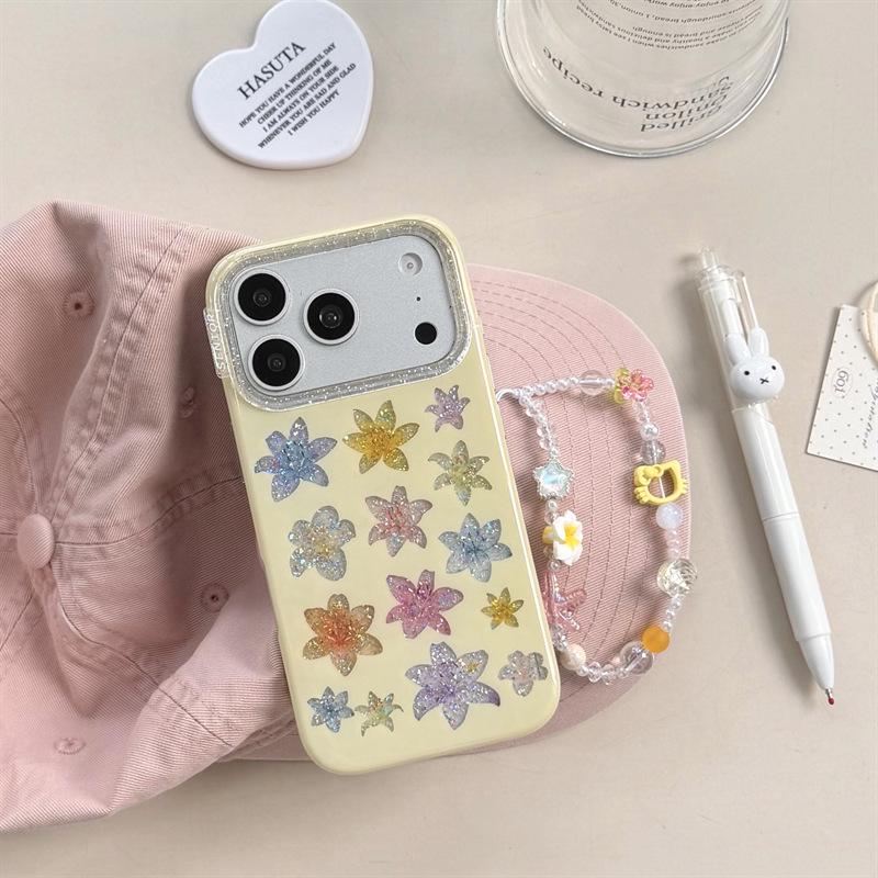 Colorful Glitter Lily Flower Phone Case for iPhone 17, 16 Pro Max, 15, 14 - Women's Minimalist Design