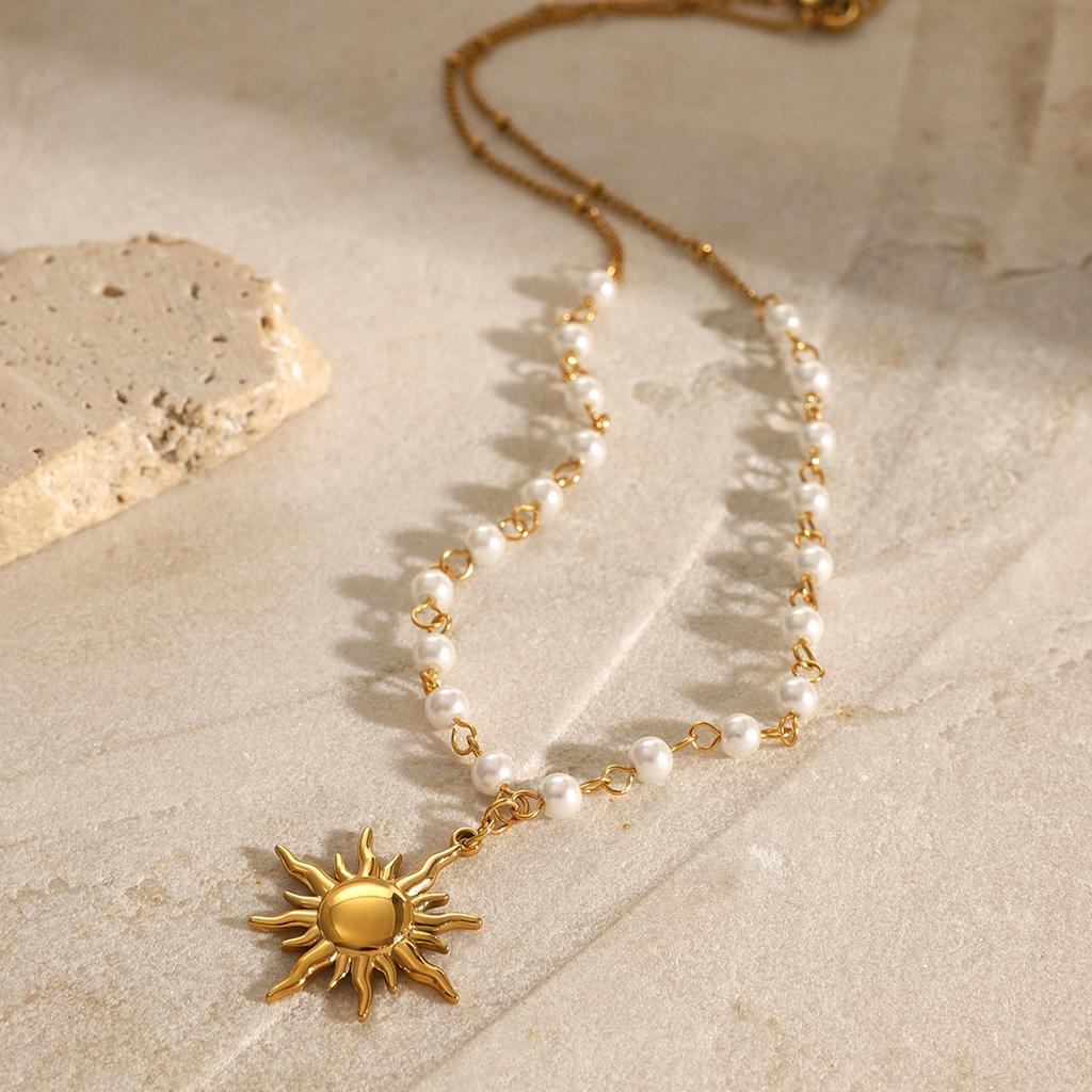 Youthway Personality Sun Pendant Necklace Elegant Multi-Pearl Chain Romantic Birthday Gift For Women Statement Jewelry Accessory