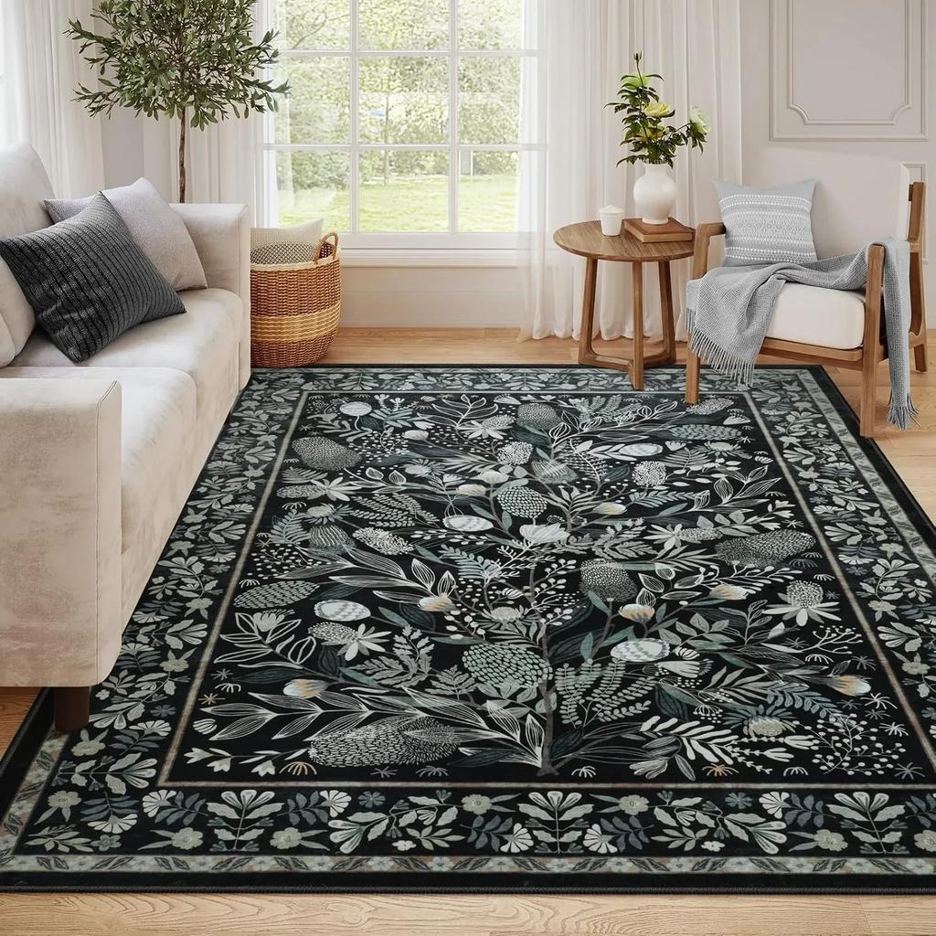 Living Room Carpet Non-slip Soft Machine Washable Floor Mat Green Plant Flower Bedroom Rug Large Size Home Decoration Mats