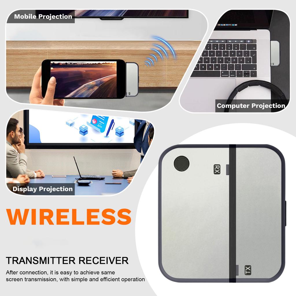 Transmissor e Receptor Sem Fio Ponto a Ponto de 50m, Dispositivo de Compartilhamento de Tela, Transmissão de Alta Definição de Computador para TV