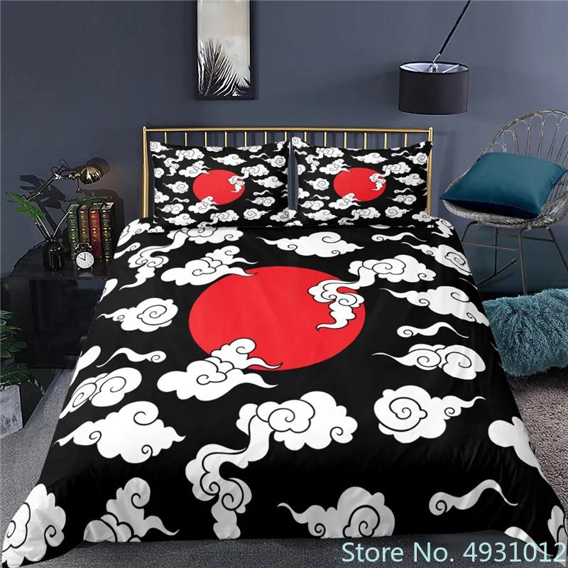 Red Cloud N-Naruto Logo Vortex Bedding Set Pillowcase Anime Bedclothes 3D Printed Kids Adult Boys Quilt Duvet Cover Gift