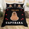 Cute Capybara Print Bedding Sets Full Kawaii Honey Bee Comforter Cover,Cartoon Animals Bed Set Red Love Heart Print Duvet Cover
