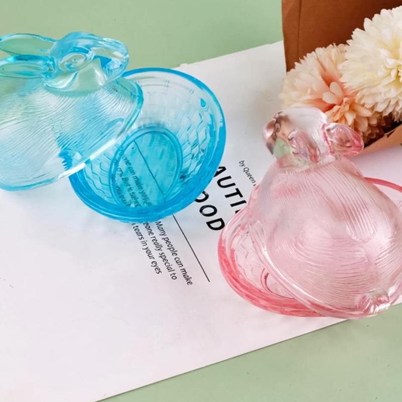 Lovely Transparent Glass Rabbit Jar Household Candy Dispenser Bowl with Lid Kitchen Counter Decoration