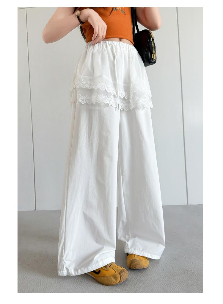 Girls' pants summer thin style children's lace lace lace fart curtain wide leg pants summer breathable big children's quick drying sports pants