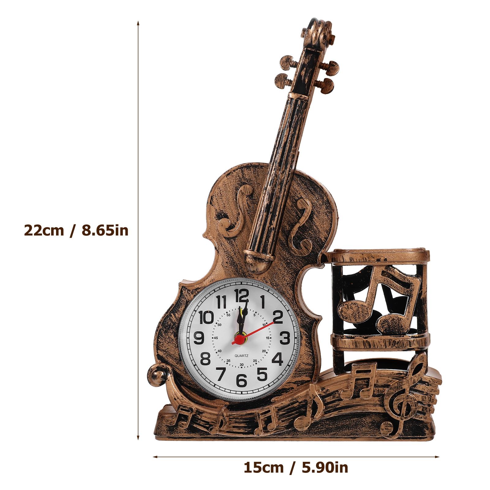 

Настольный будильник в виде скрипки Настольный держатель для ручек Органайзер для хранения Декоративные настольные часы для дома и офиса Пальцевая лента для скрипки золотистый