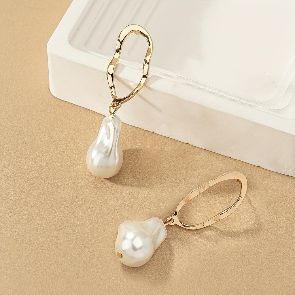 Simple imitation Baroque pendant earrings, fashionable versatile style geometric hollow earrings, daily party ears