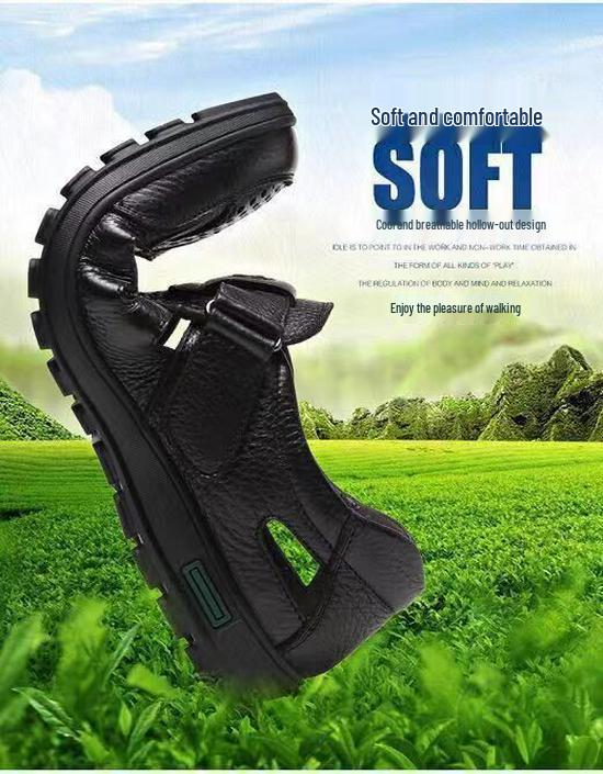 Sandalias de Conducción de Cuero de Suela Blanda para Hombre - Business Casual, Diseño Hueco para Mediana Edad y Ancianos