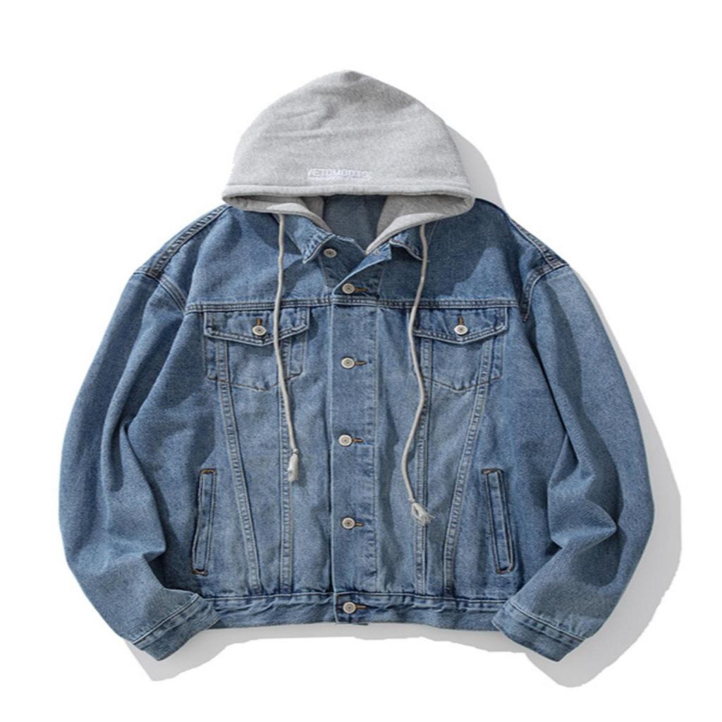 Herr Höst Oversize Harajuku Jeansjacka med Huva - Trendig Koreansk Stil