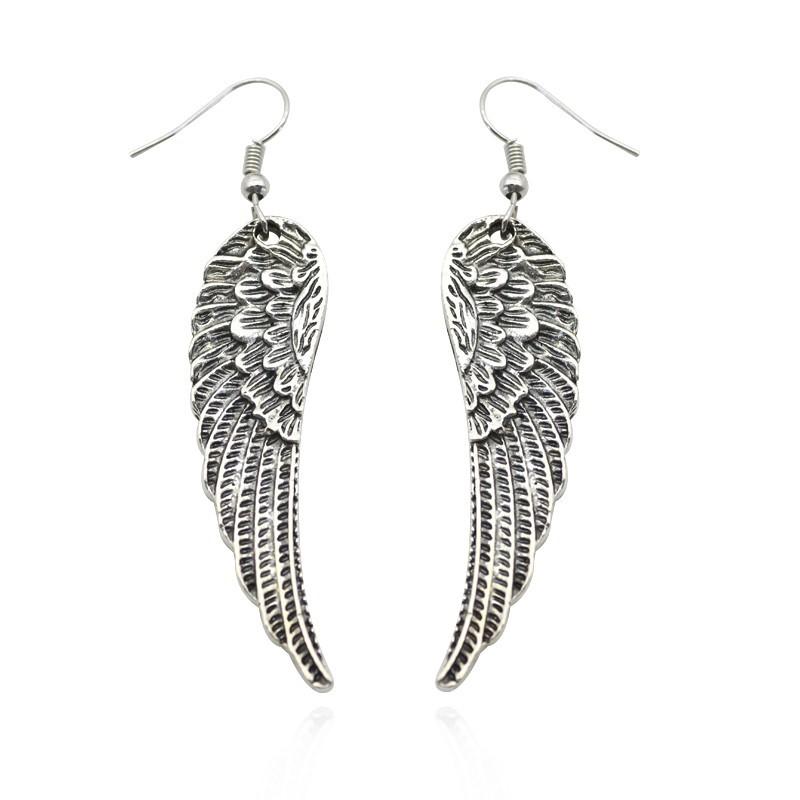 Lucky Star Jewelry Women's Vintage Angel Wings Earrings For Retro Feather Dangle Earrings Fashion Ear Party Zircon Gift Drop Shipping Brincos