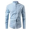 Men Stand Collar Solid Long Sleeve Shirt, Cotton Linen-like Breathable Casual Shirt Cross-border Men Top