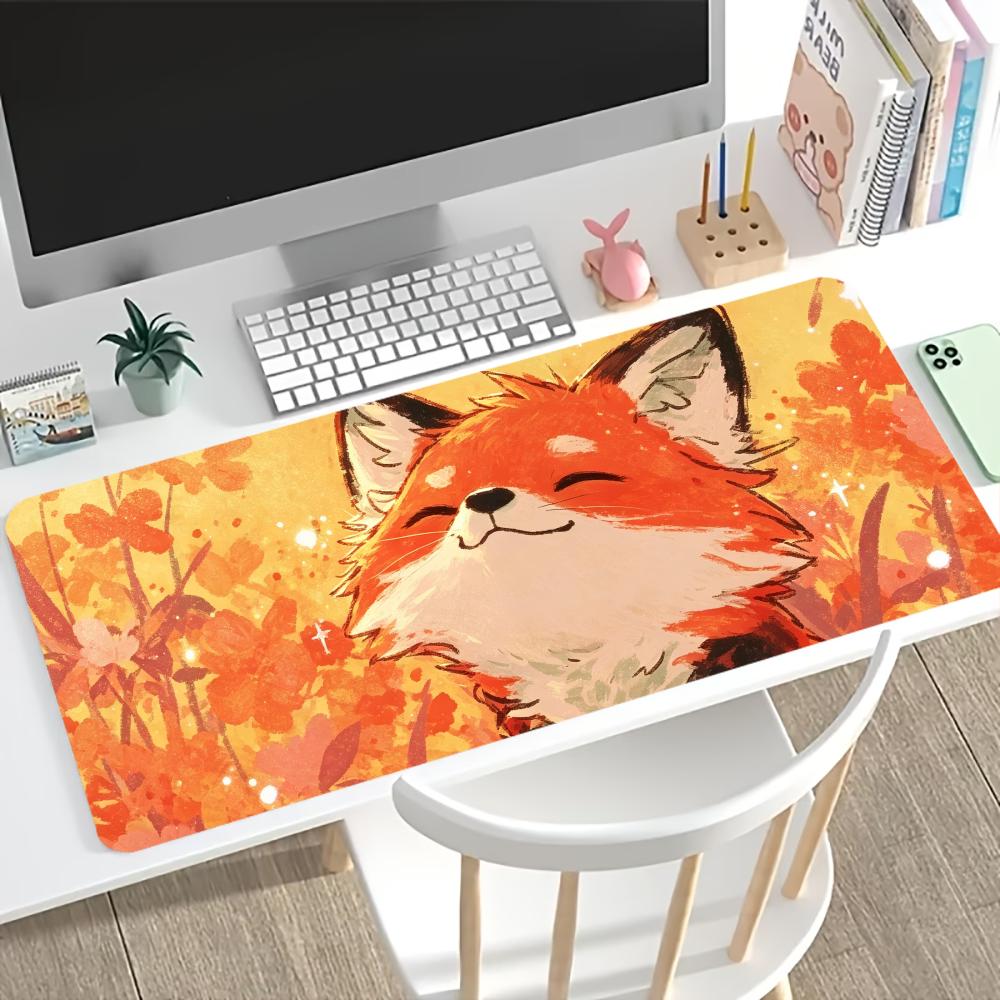 Autumn Red Fox Extended Gaming Mouse Pad Non Slip Desk Surface Cute Fall Wildlife Animal Art Print For Desktop Display