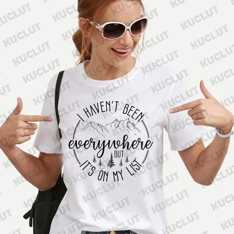 Tshirts World Traveler Vacation Funny Travel Shirt Shirts for Women I Havent Been Everywhere But List Print Aesthetic Clothes