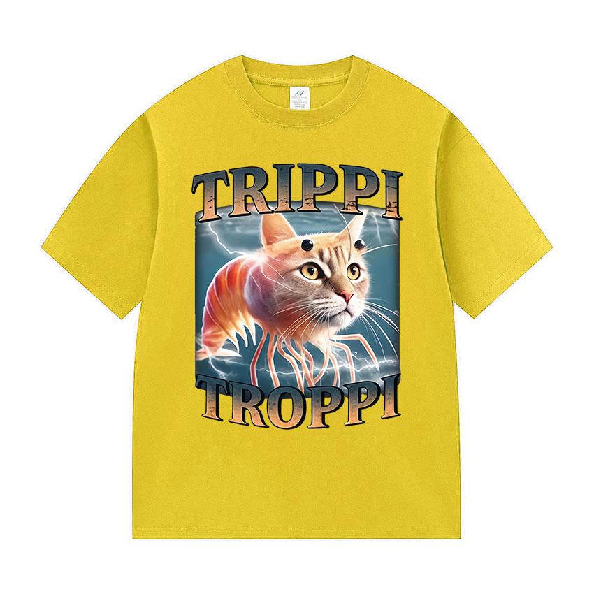 Italienischer Brainrot Trippi Troppi Katze Lustiges Meme Grafik T-Shirts Herren Damen Lässig Kurzarm T-Shirts Mode O-Ausschnitt Baumwoll-Tees