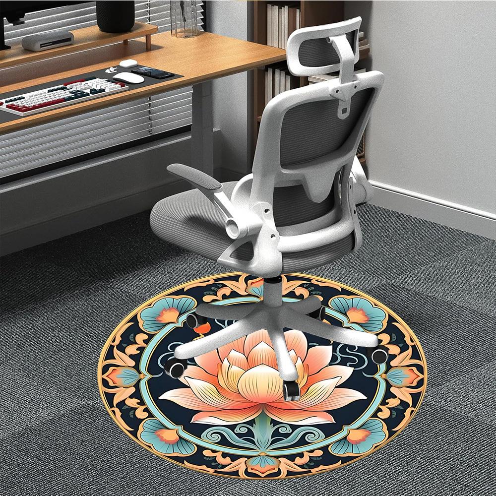1 Stück Lotus Mandala Büro Runder Teppich, Indoor-Matte Geeignet für Büro, Unter Bürostühlen Schlafzimmer Wohnzimmer Heimdekoration, Raum Deko